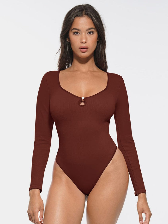 Wholesale Seamless Ribbed Sexy Hollow Scoop Neck Waist Tummy Control Thong Bodysuit