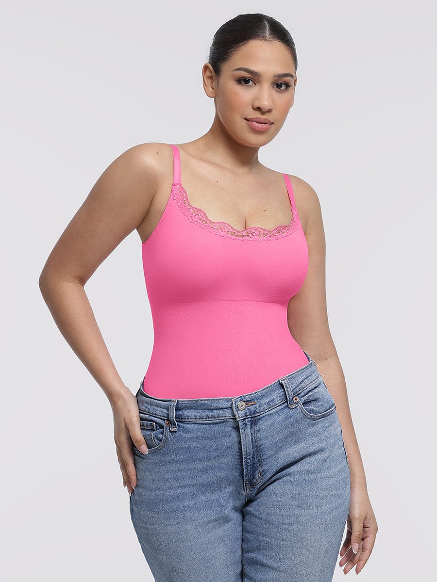 Seamless lace Cami Waist Abdomen Shaping Thong Bodysuit