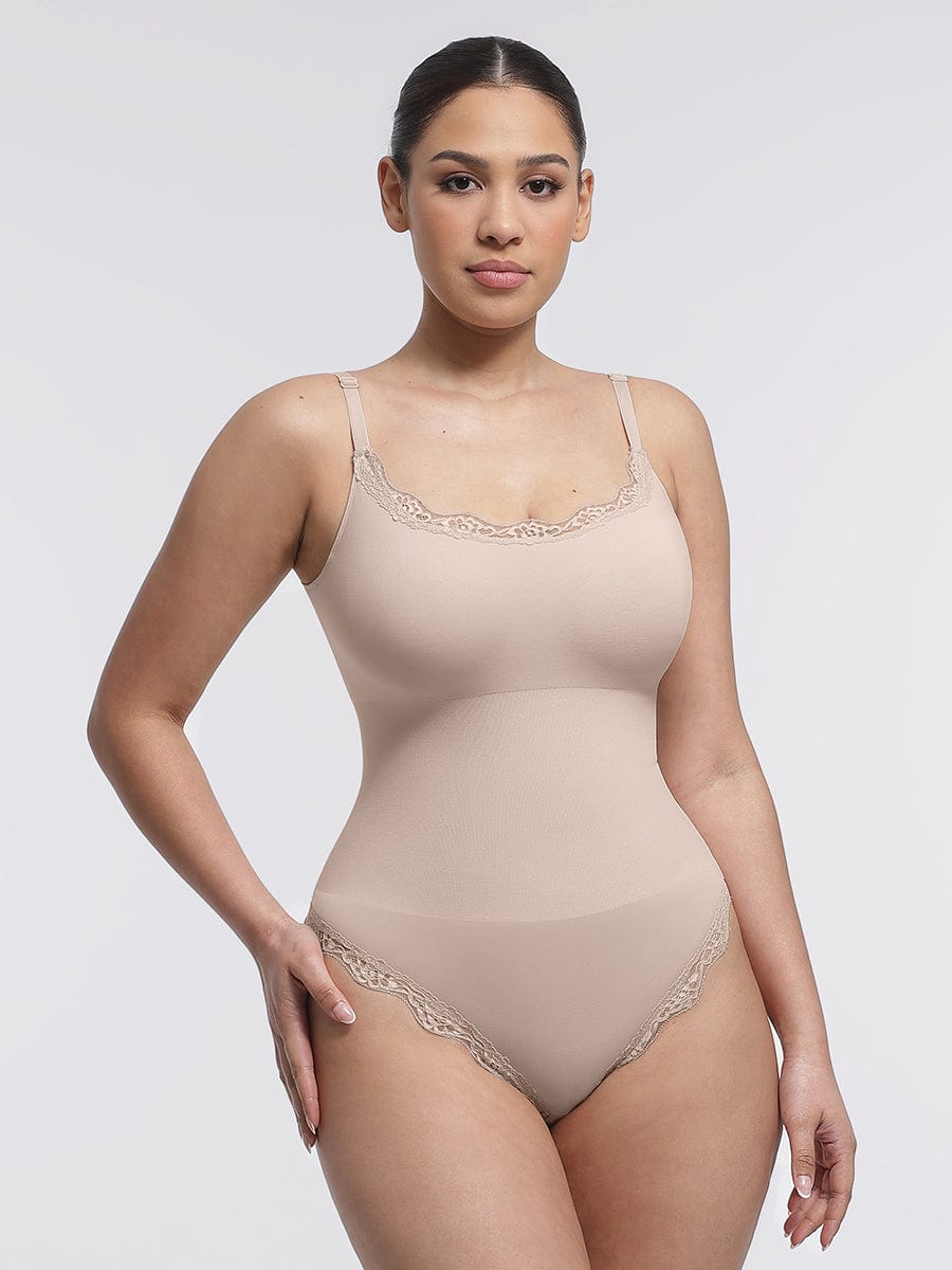 Seamless lace Cami Waist Abdomen Shaping Thong Bodysuit