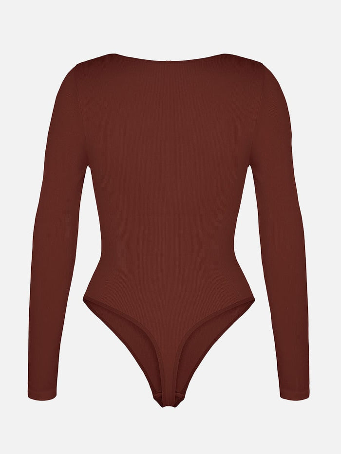Wholesale Seamless Ribbed Sexy Hollow Scoop Neck Waist Tummy Control Thong Bodysuit