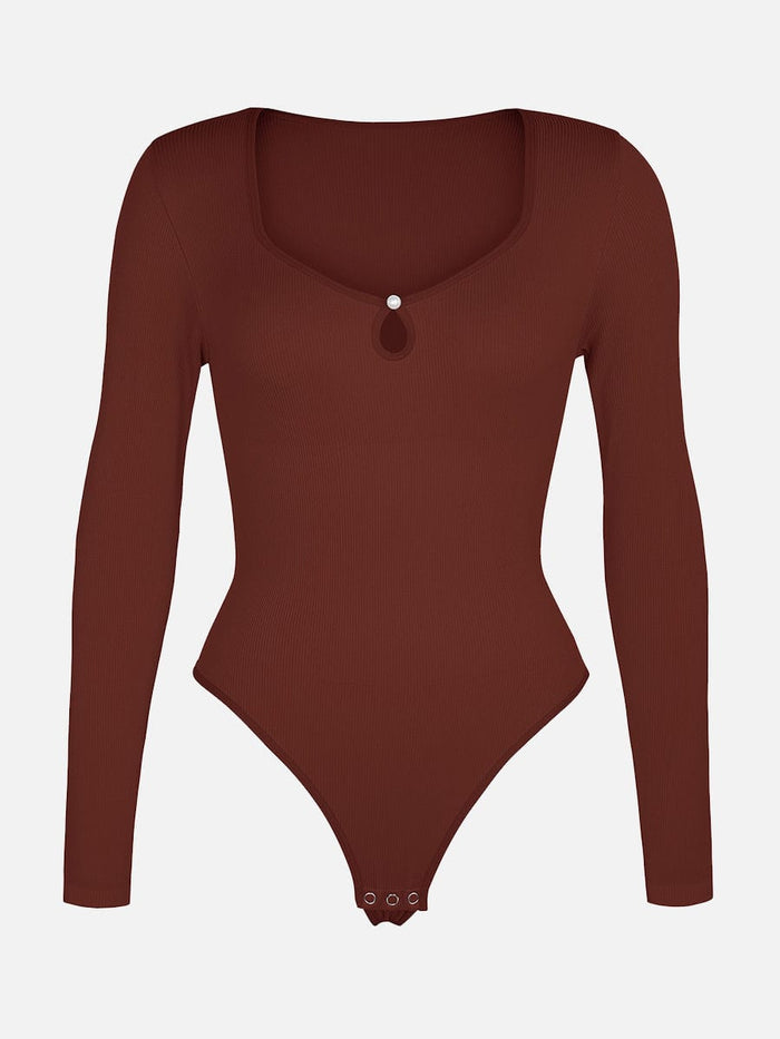 Wholesale Seamless Ribbed Sexy Hollow Scoop Neck Waist Tummy Control Thong Bodysuit
