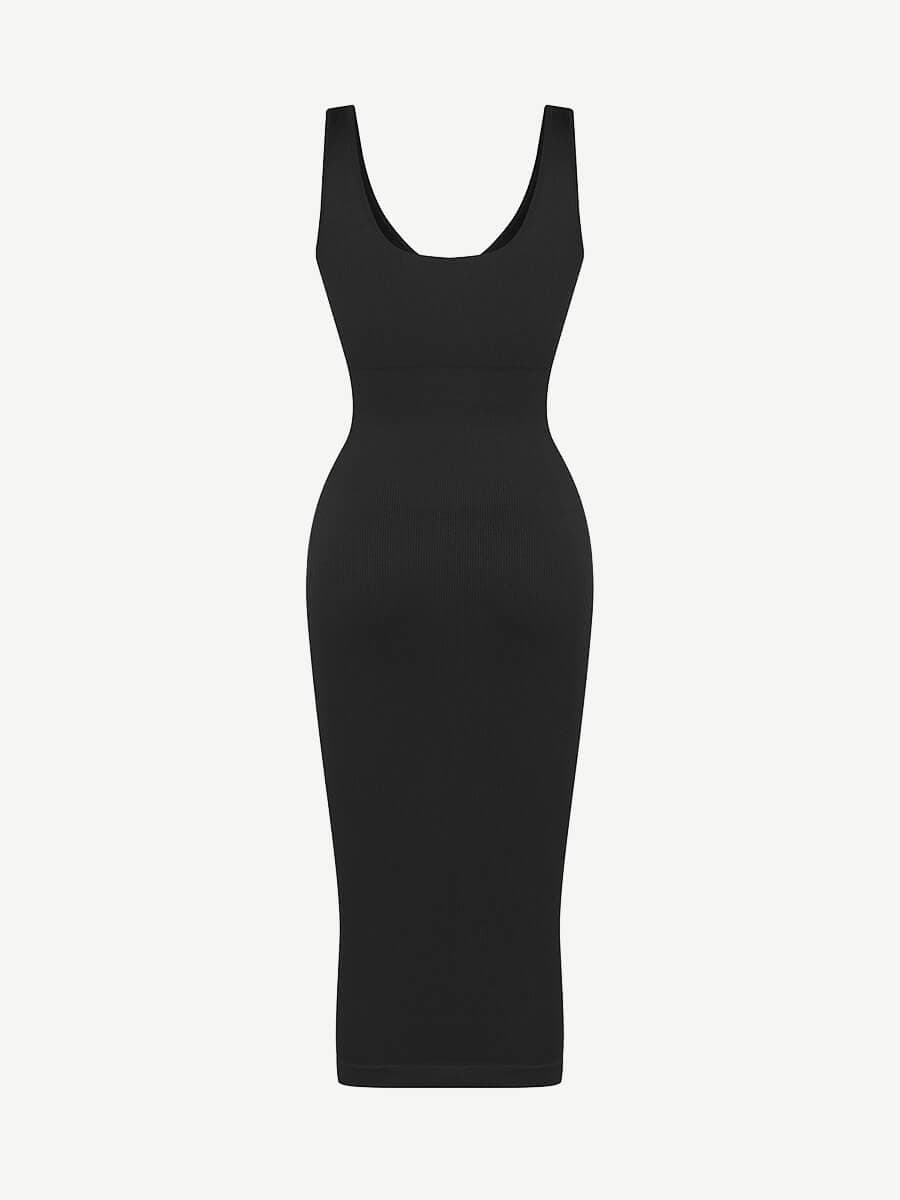 Seamless Deep V-neck Waist Trimming Shaping Dress with Removable Pads
