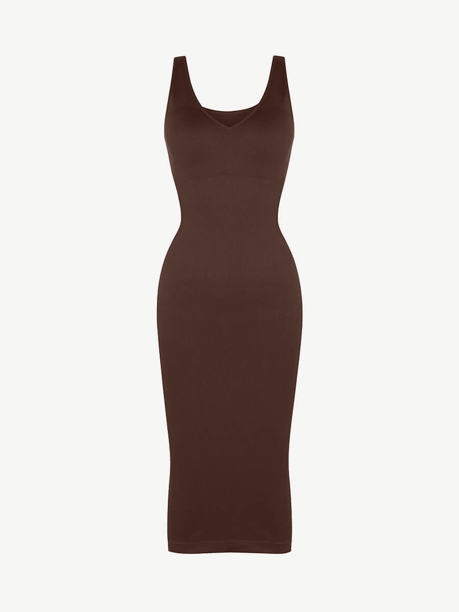 Seamless Deep V-neck Waist Trimming Shaping Dress with Removable Pads