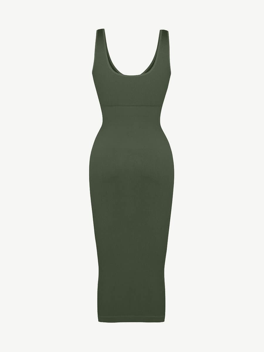 Seamless Deep V-neck Waist Trimming Shaping Dress with Removable Pads