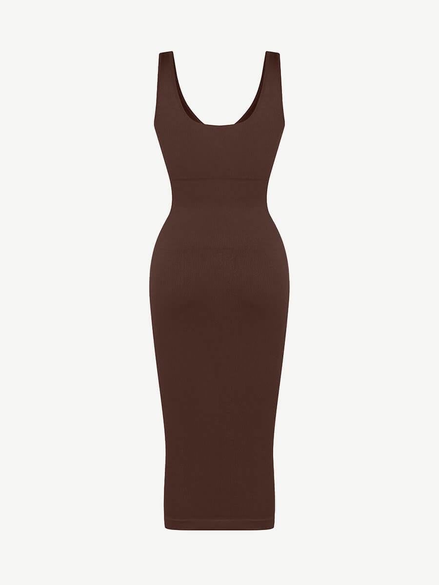 Seamless Deep V-neck Waist Trimming Shaping Dress with Removable Pads