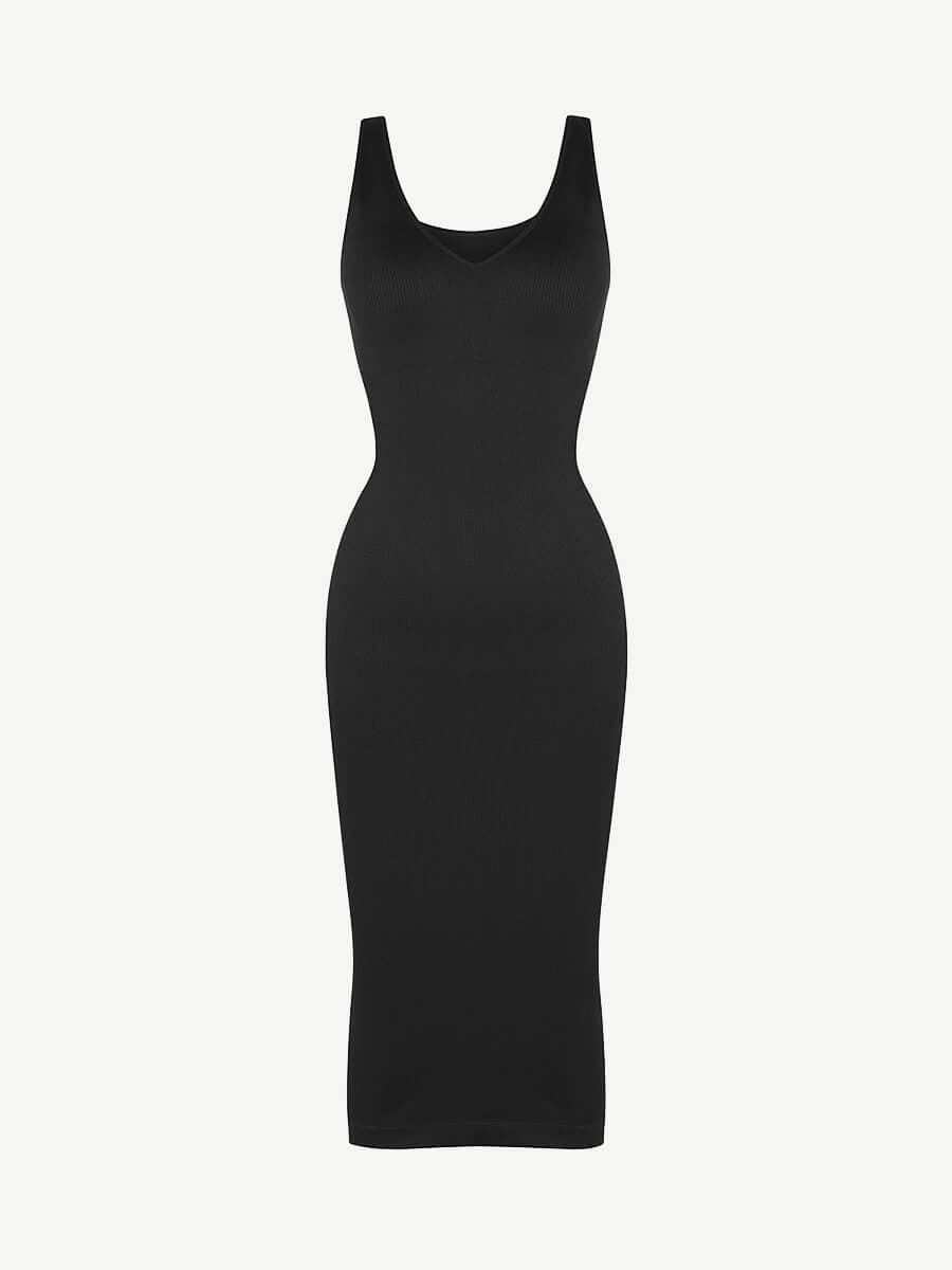 Seamless Deep V-neck Waist Trimming Shaping Dress with Removable Pads