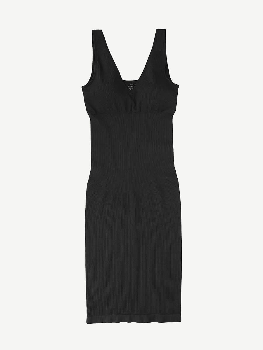 Seamless Deep V-neck Waist Trimming Shaping Dress with Removable Pads