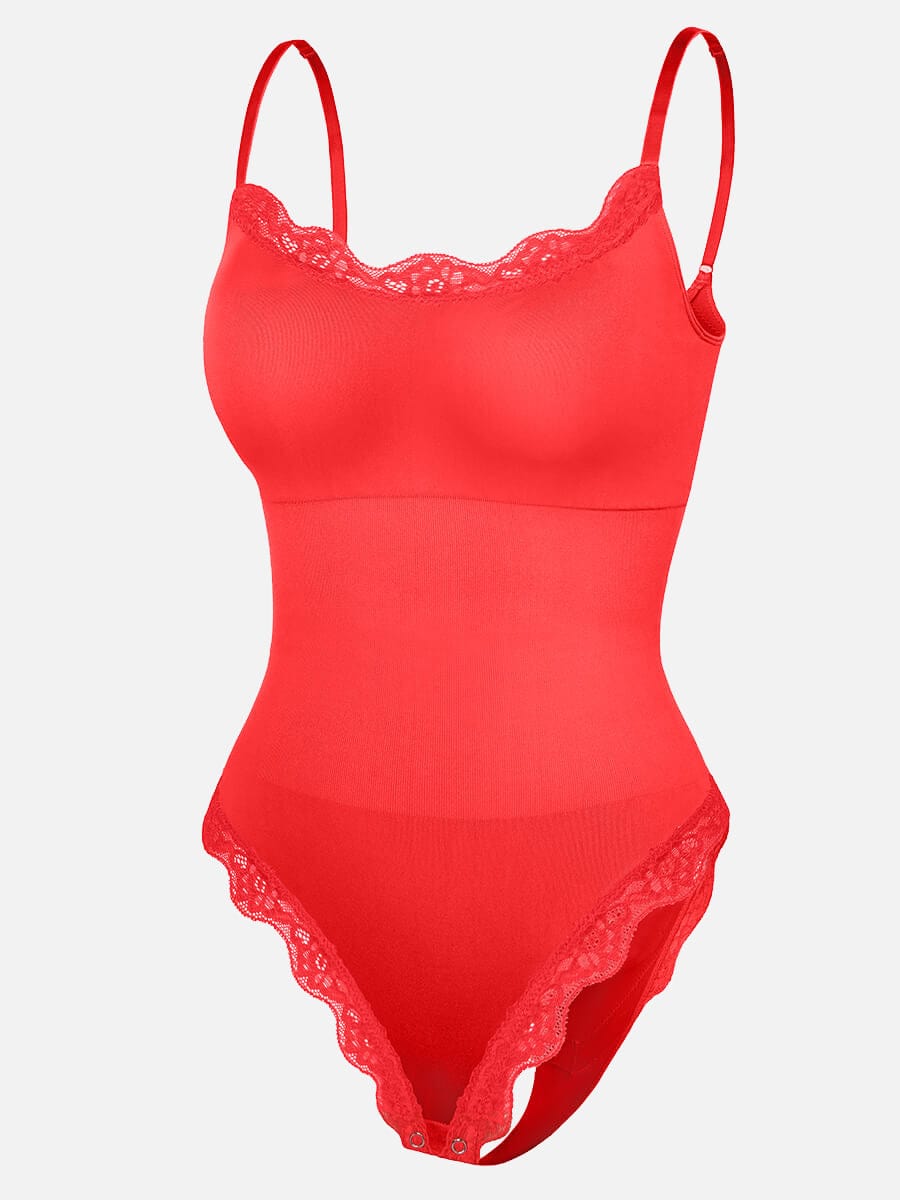 Seamless lace Cami Waist Abdomen Shaping Thong Bodysuit