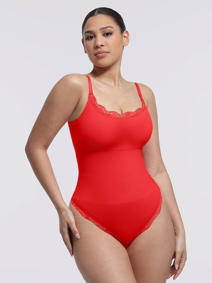 Seamless lace Cami Waist Abdomen Shaping Thong Bodysuit