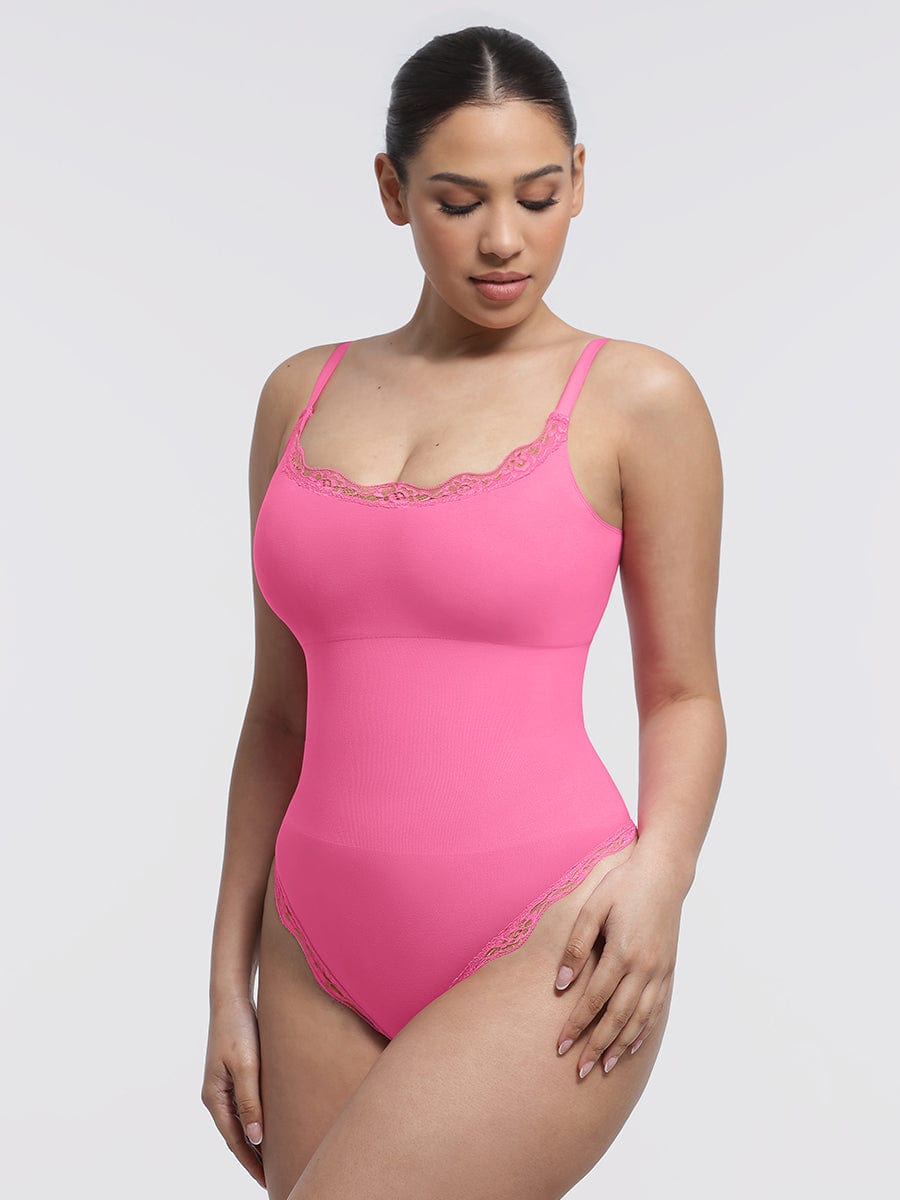 Seamless lace Cami Waist Abdomen Shaping Thong Bodysuit