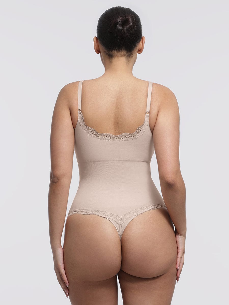 Seamless lace Cami Waist Abdomen Shaping Thong Bodysuit