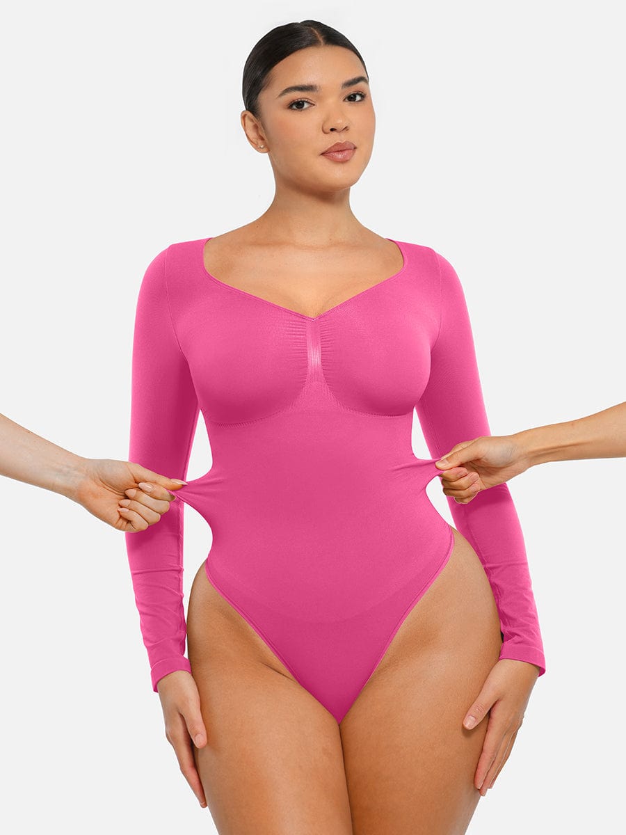 Seamless Long Sleeve Chest Support Tummy Control Thong Bodysuit