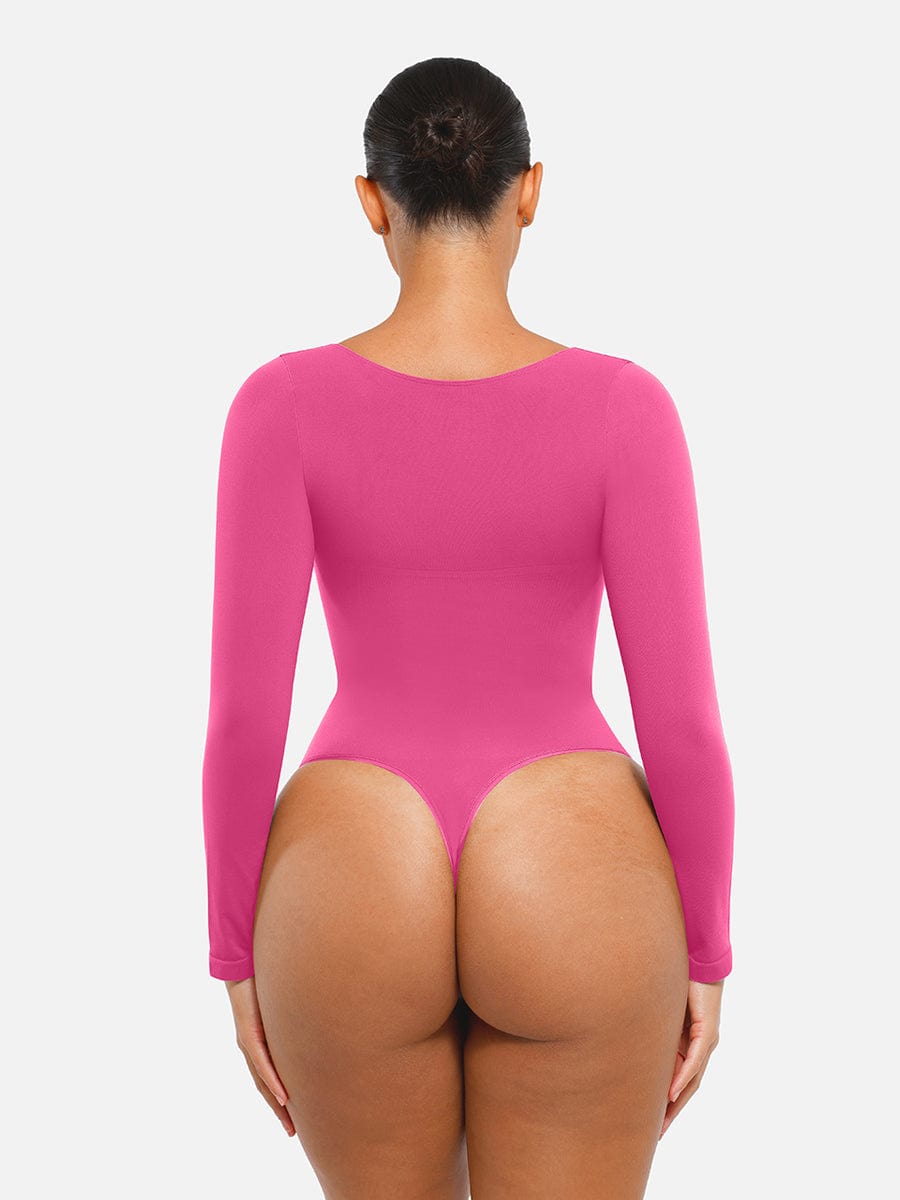 Seamless Long Sleeve Chest Support Tummy Control Thong Bodysuit
