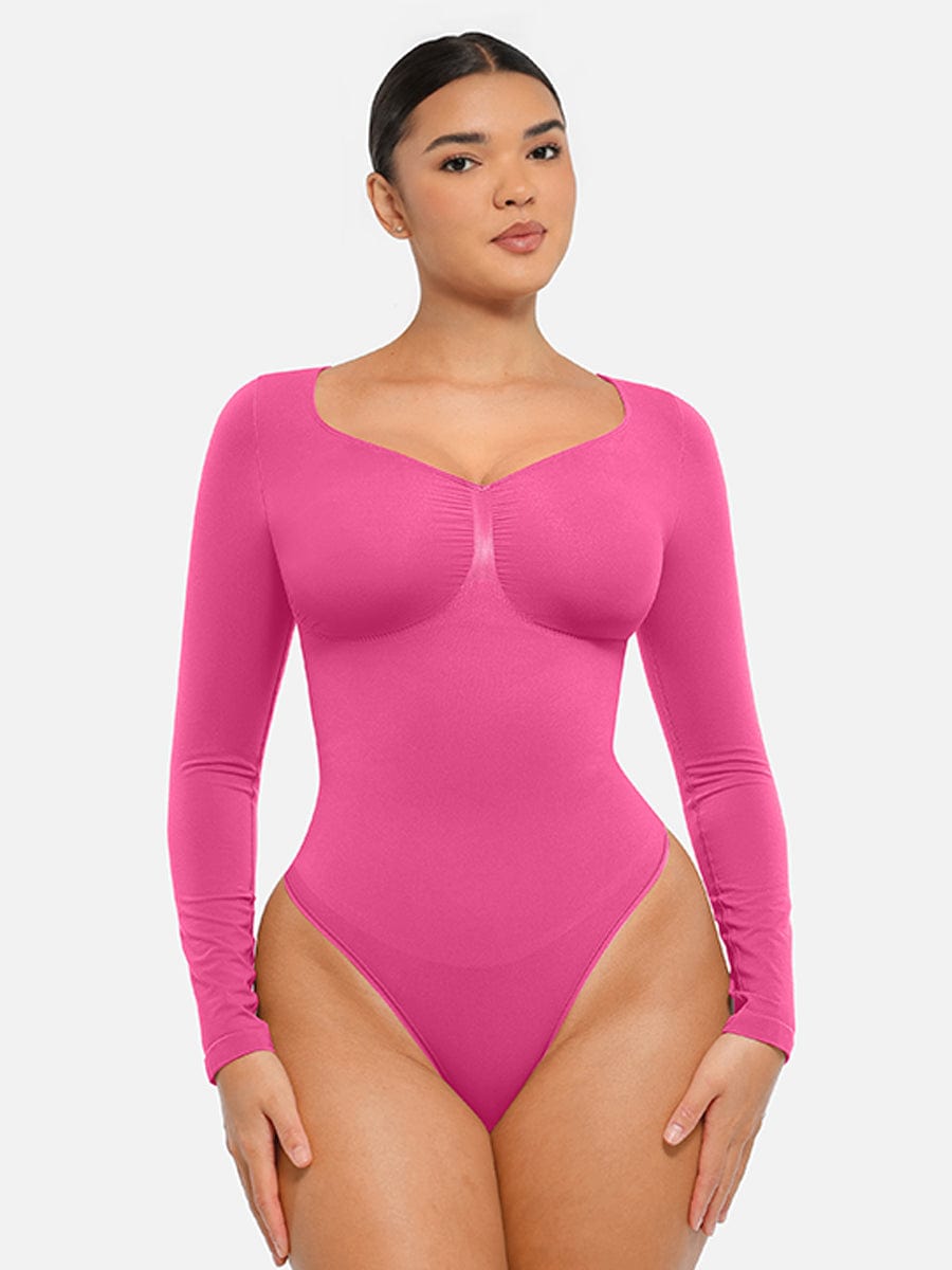 Seamless Long Sleeve Chest Support Tummy Control Thong Bodysuit