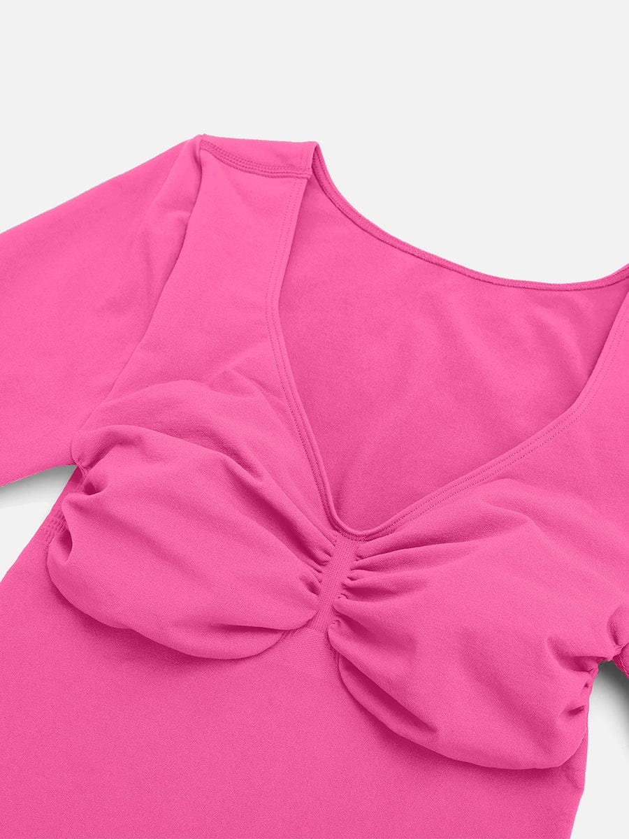 Seamless Long Sleeve Chest Support Tummy Control Thong Bodysuit