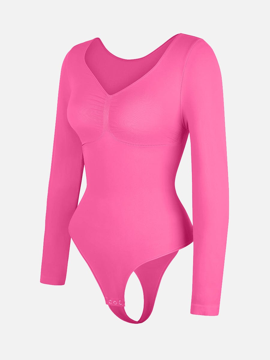 Seamless Long Sleeve Chest Support Tummy Control Thong Bodysuit