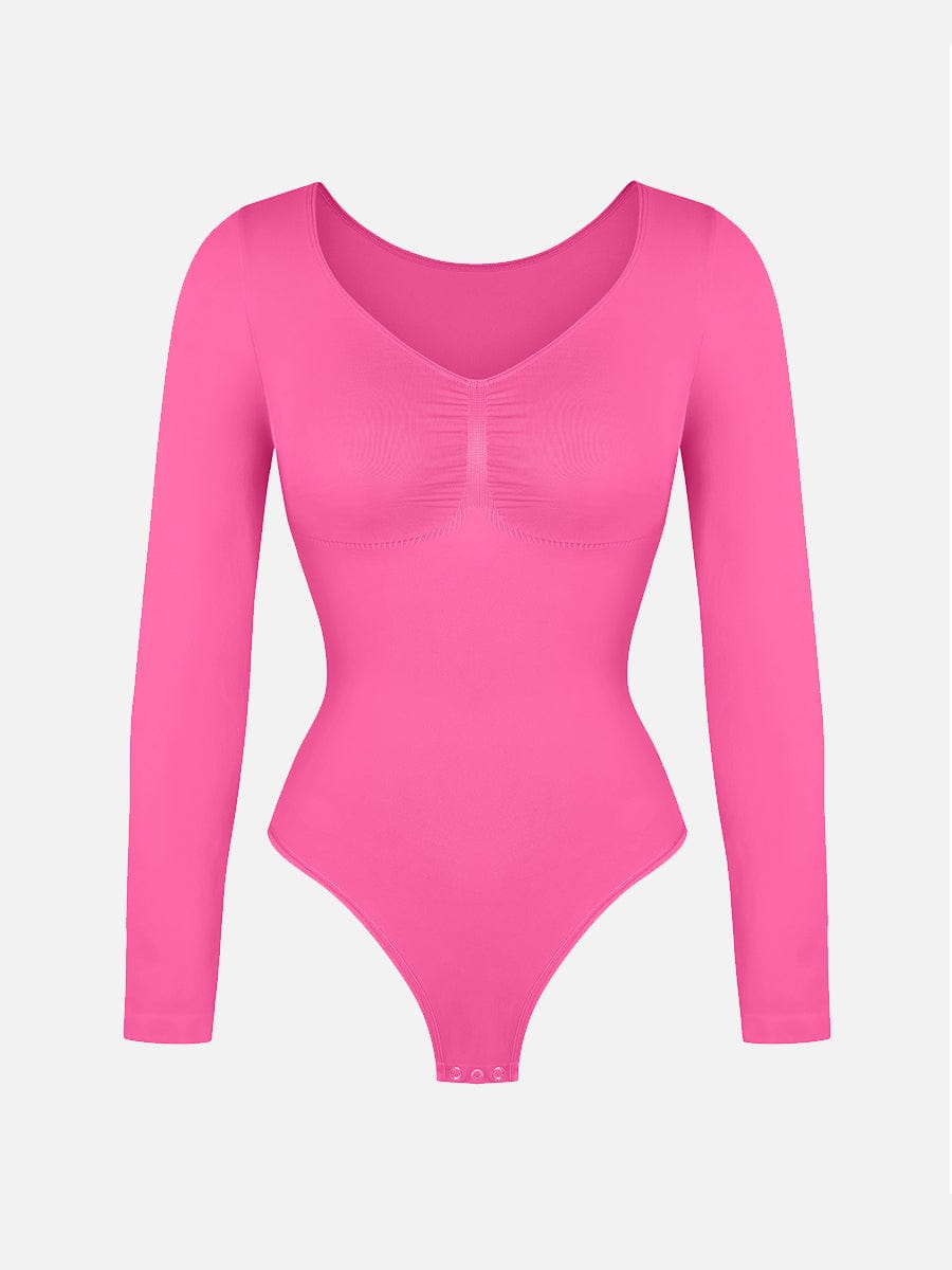Seamless Long Sleeve Chest Support Tummy Control Thong Bodysuit