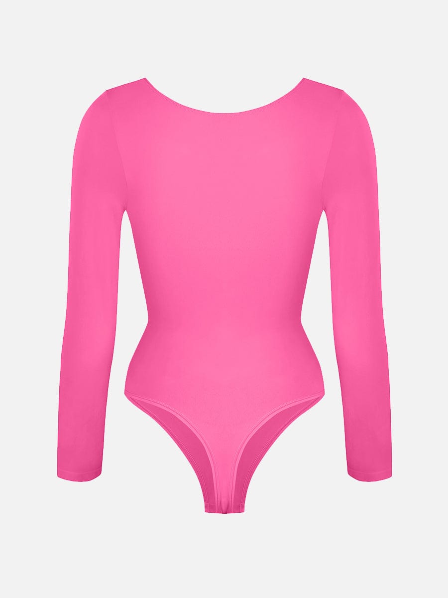 Seamless Long Sleeve Chest Support Tummy Control Thong Bodysuit