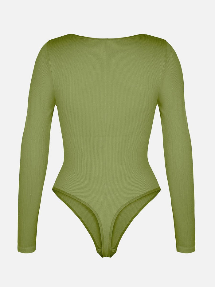 Wholesale Seamless Ribbed Sexy Hollow Scoop Neck Waist Tummy Control Thong Bodysuit