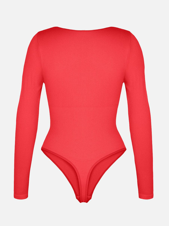 Wholesale Seamless Ribbed Sexy Hollow Scoop Neck Waist Tummy Control Thong Bodysuit