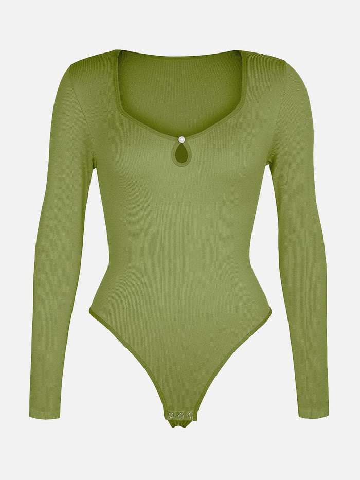 Wholesale Seamless Ribbed Sexy Hollow Scoop Neck Waist Tummy Control Thong Bodysuit