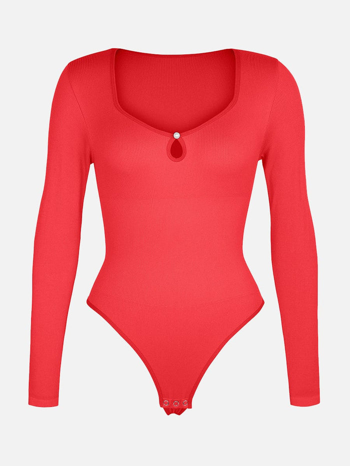 Wholesale Seamless Ribbed Sexy Hollow Scoop Neck Waist Tummy Control Thong Bodysuit
