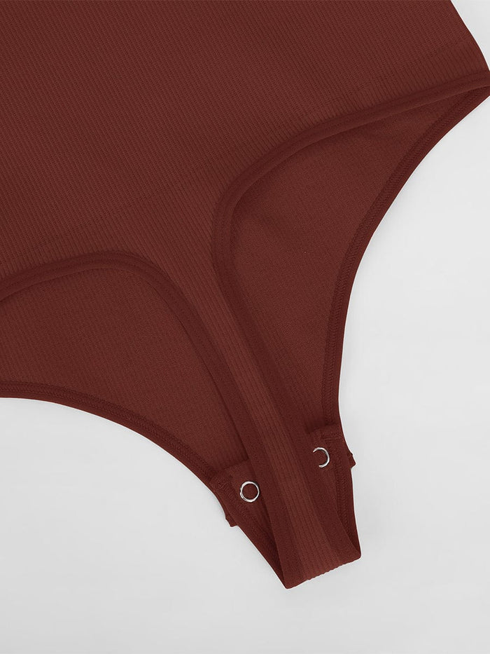 Wholesale Seamless Ribbed Sexy Hollow Scoop Neck Waist Tummy Control Thong Bodysuit