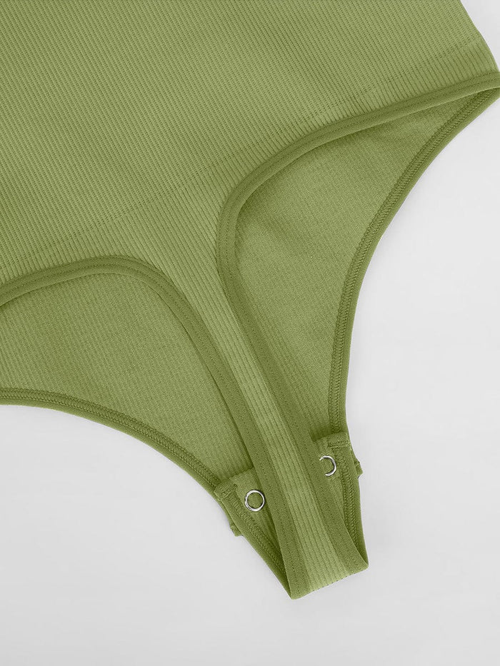 Wholesale Seamless Ribbed Sexy Hollow Scoop Neck Waist Tummy Control Thong Bodysuit