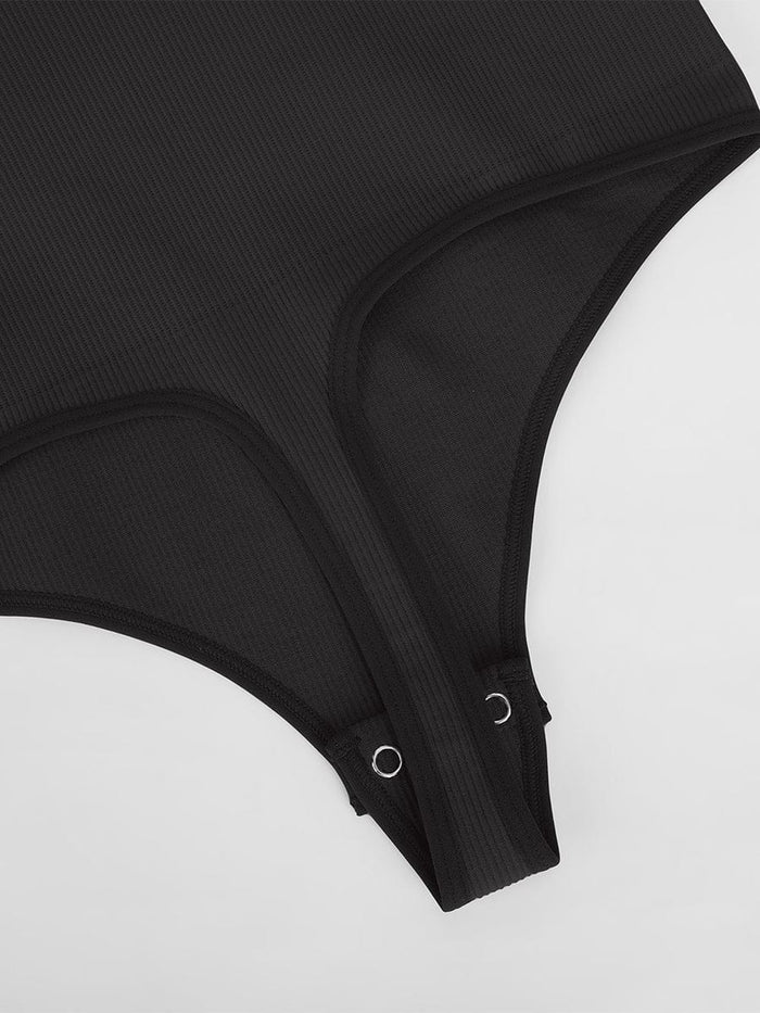 Wholesale Seamless Ribbed Sexy Hollow Scoop Neck Waist Tummy Control Thong Bodysuit