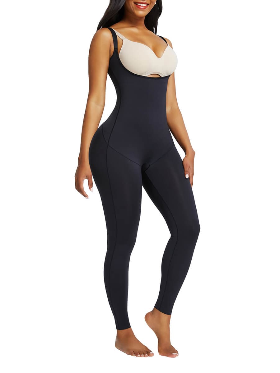 Black Full Body Shaper Open Bust Adjustable Straps Hourglass Figure