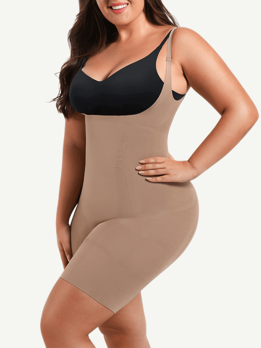 Seamless Open-Bust Mid-Thigh Bodysuit