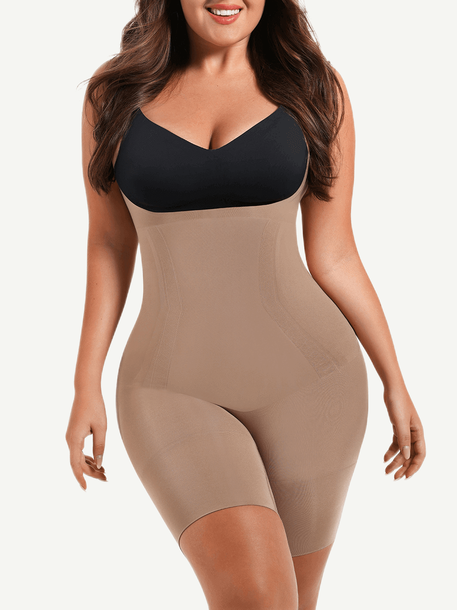 Seamless Open-Bust AbdomenŒæFlattening Mid-Thigh Bodysuit