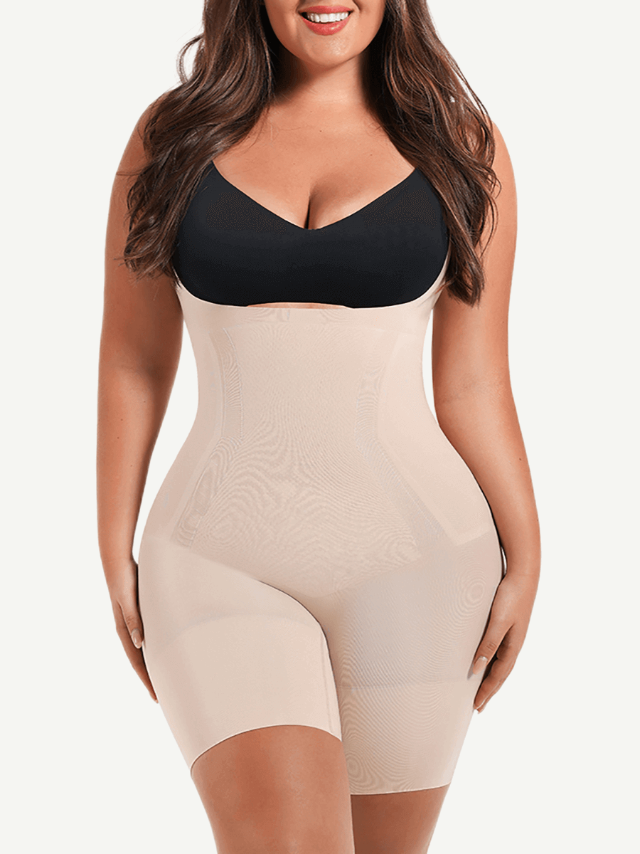 Seamless Open-Bust AbdomenŒæFlattening Mid-Thigh Bodysuit