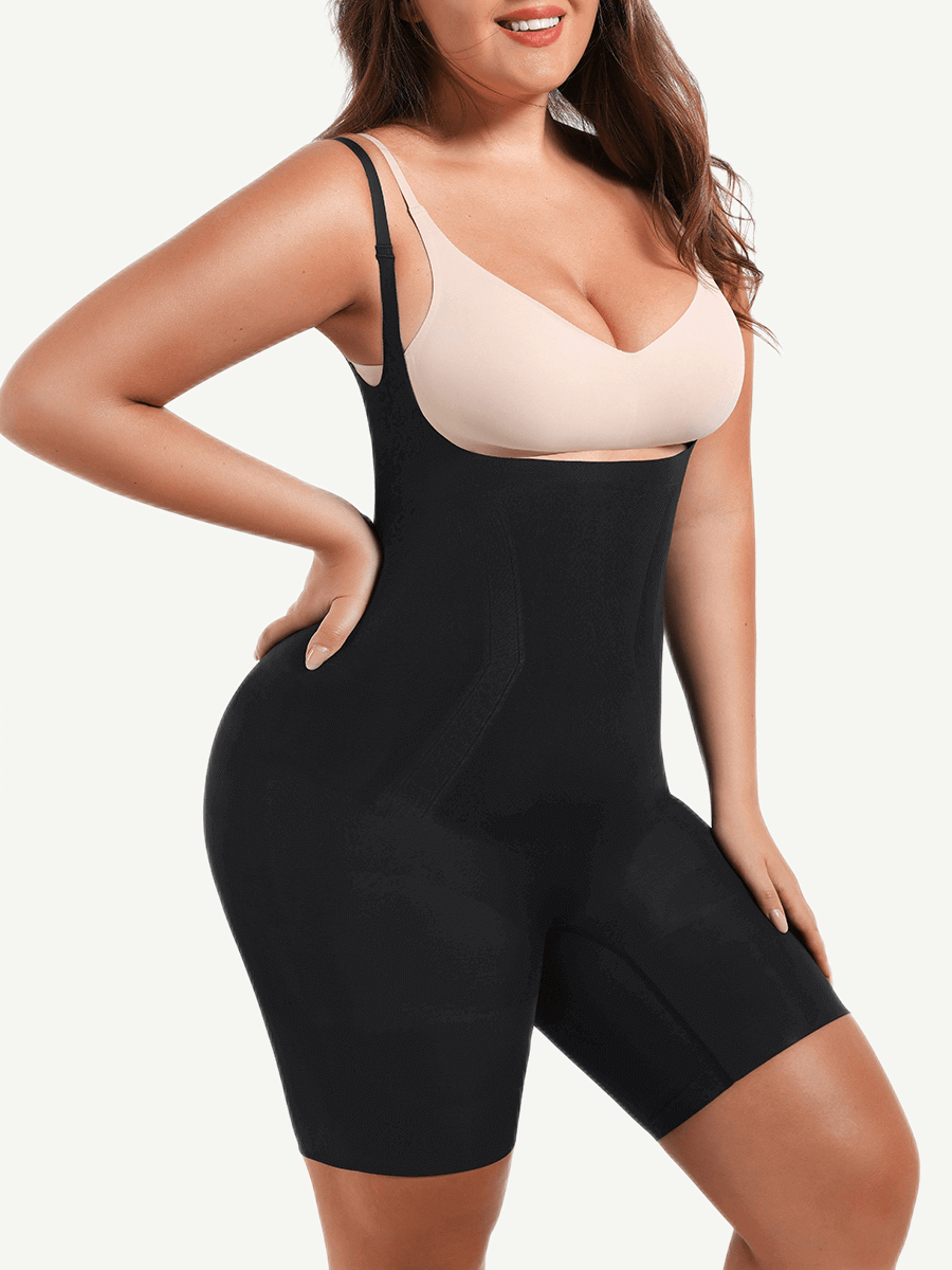 Seamless Open-Bust Mid-Thigh Bodysuit