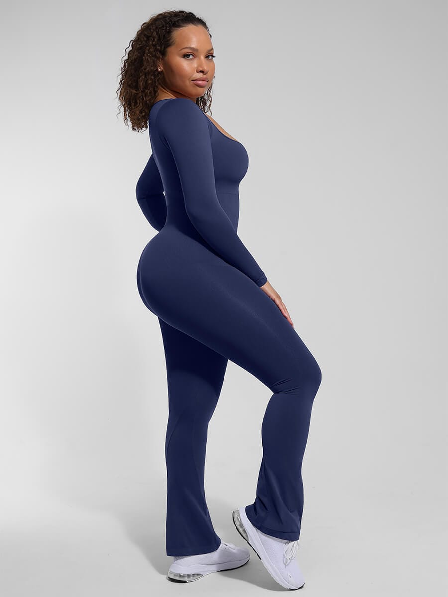 Seamless Inverted T-shoulder one-piece Flared Pants