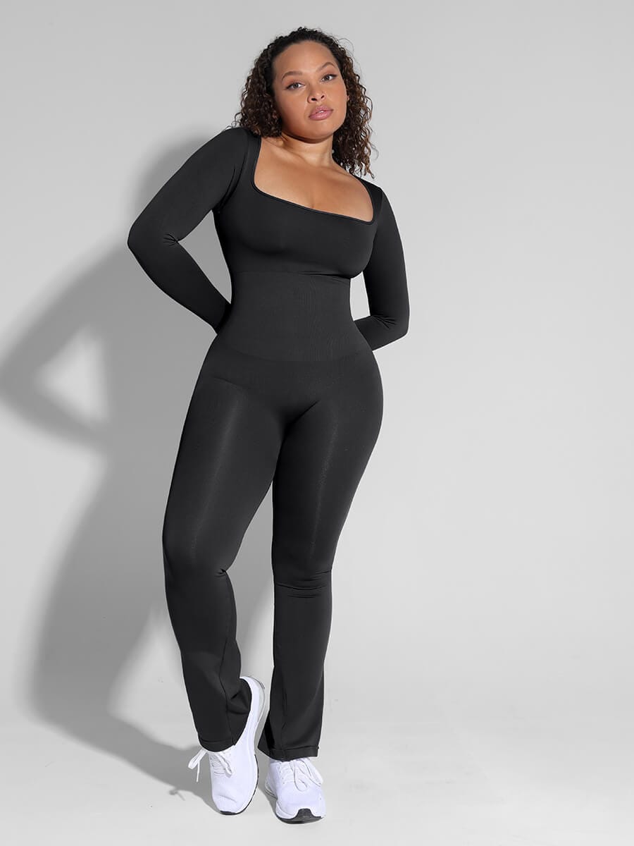 Seamless Inverted T-shoulder one-piece Flared Pants